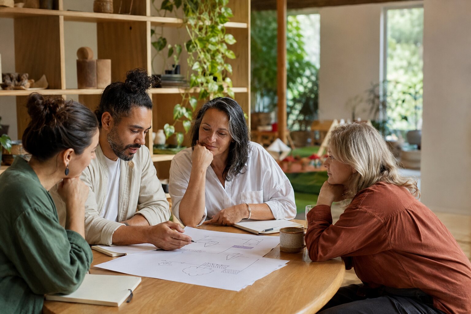 A diverse workplace team planning practical changes together