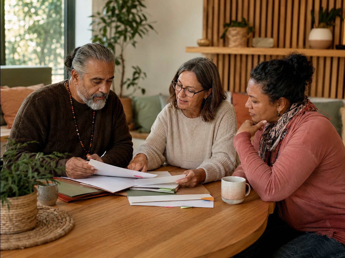 Practitioners and a family member reviewing an integrated action plan together